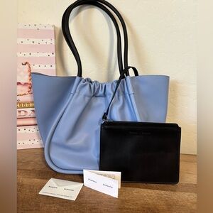Proenza Schouler Blue Ruched Leather Tote with Black Pouch